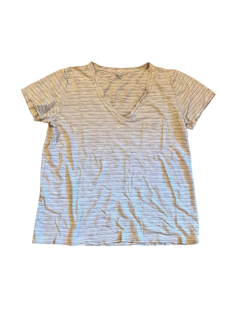 Madewell White and Navy Whisper Tee Striped V-Neck Short Sleeve Tee